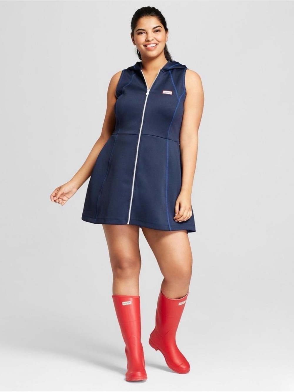 Hunter For Target Women’s Hooded Scuba Dress Zip Front Sleeveless Navy Sz 1X